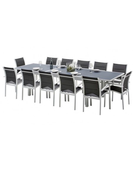 Table de jardin extensible en aluminium et verre 8 à 12 places
