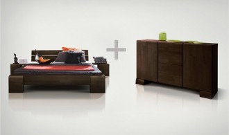 Ensemble lit et commode en bois wenge
