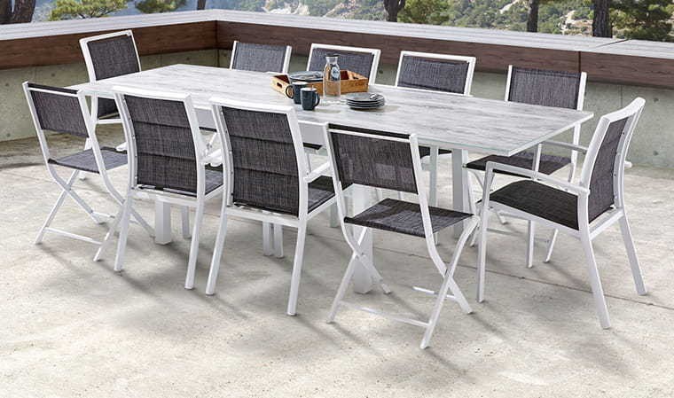 Table de jardin extensible aluminium 135/270cm + 10 Fauteuils