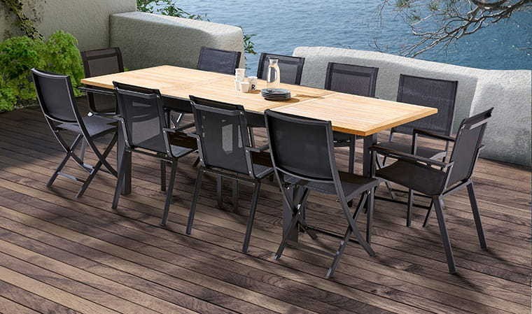 Ensemble table et chaise de jardin teck grisé pour 6 à 8 personnes