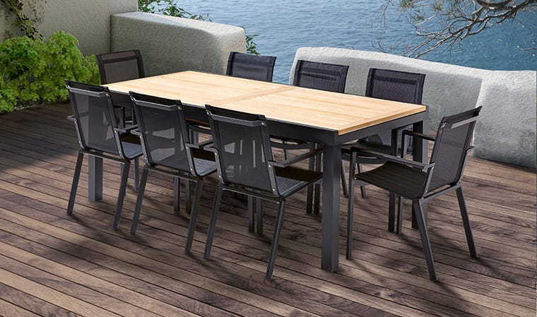 Table de jardin extensible avec rallonge et 8 chaises empilables