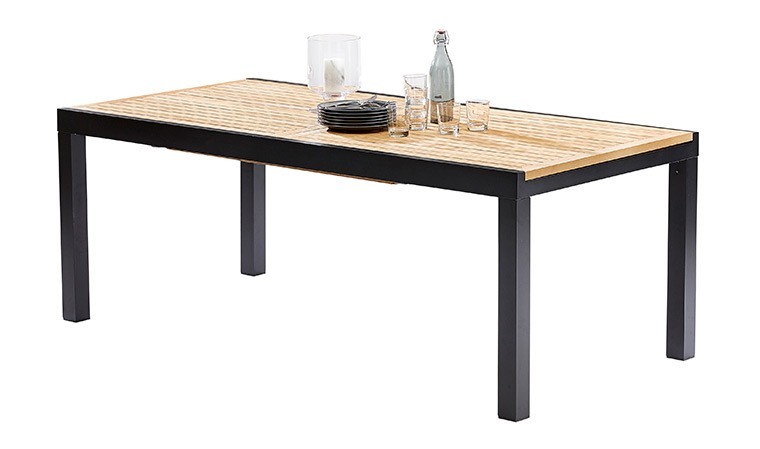 Table de jardin extensible en aluminium effet teck - noir