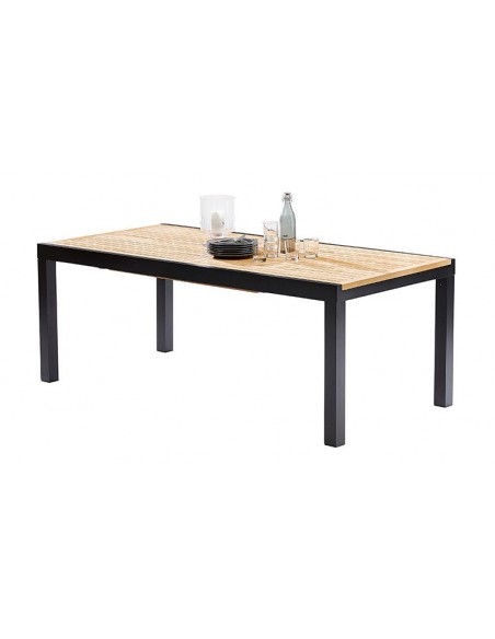 Grande table de jardin en teck et aluminium noir