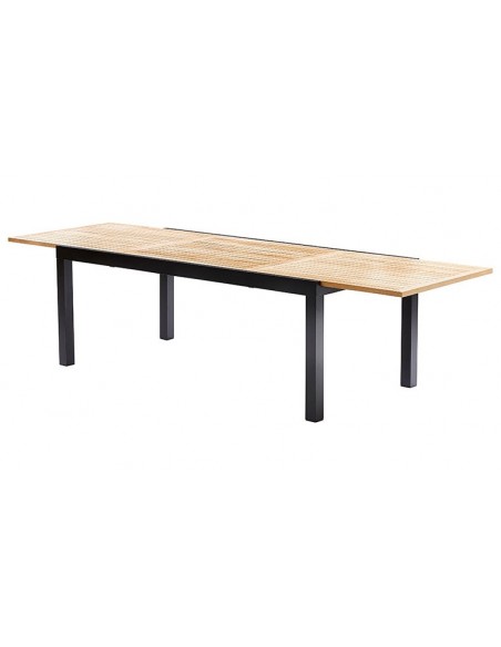 Grande table de jardin en teck et aluminium noir