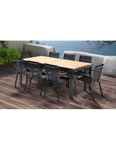 Grande table de jardin en teck et aluminium noir