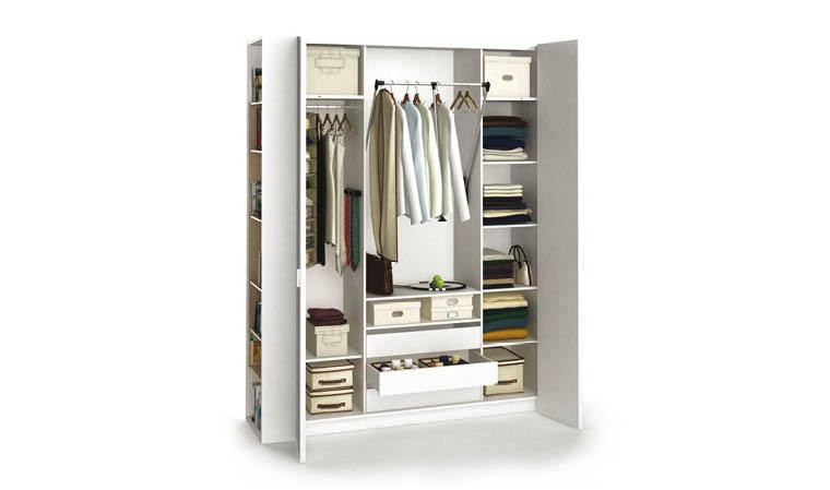 DRISIA - Armoire dressing avec étagères et 4 penderies gris et blanc