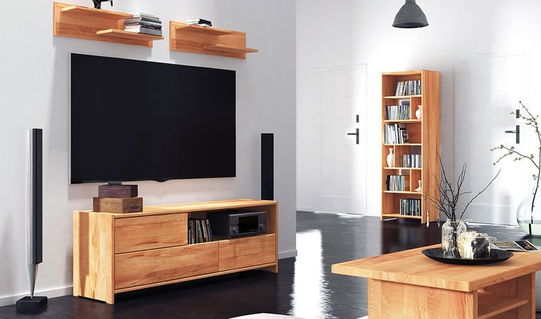 Meuble TV Masterton 20 en bois de hêtre massif huilé - Dimensions : 61 x  136 x 45