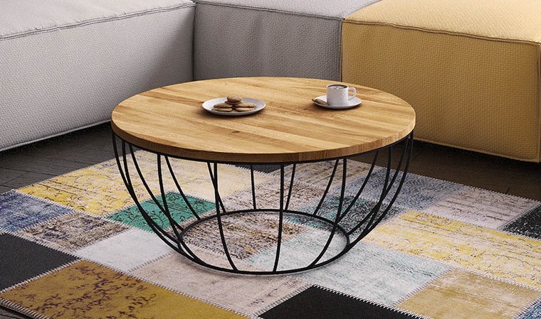 Table Basse Ronde Bois Massif 60x60x45 Cm Petite Table De Salon Moderne