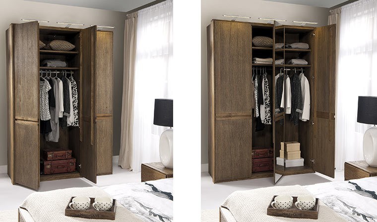 Armoire dressing chêne massif brossé avec miroir - Atlanta