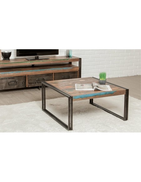 Table basse carrée teck recyclé