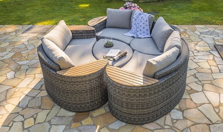 Salon de jardin rond modulable en résine tressée grise  Nouméa