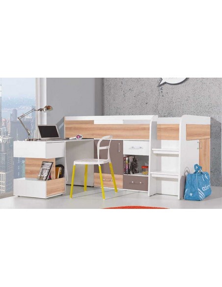 Lit haut adolescent avec bureau et commode
