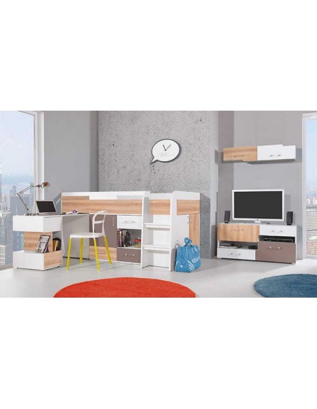 Lit haut adolescent avec bureau et commode