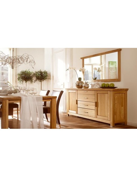 Long buffet en bois massif 4 tiroirs et 2 portes