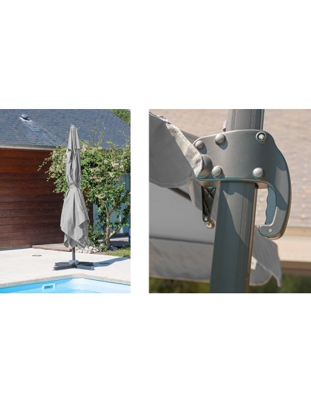 Parasol déporté rotatif gris toile rectangulaire 3 x 4 m - Sevilla