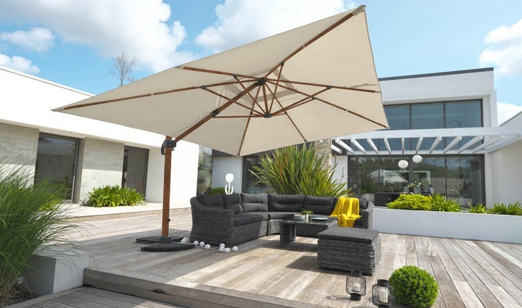 Parasol excentré rectangulaire 4x3 à votre couleur et sa housse Dess. - Parasol  déporté excentré 