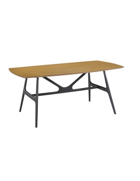 Table industrielle en bois et métal noir