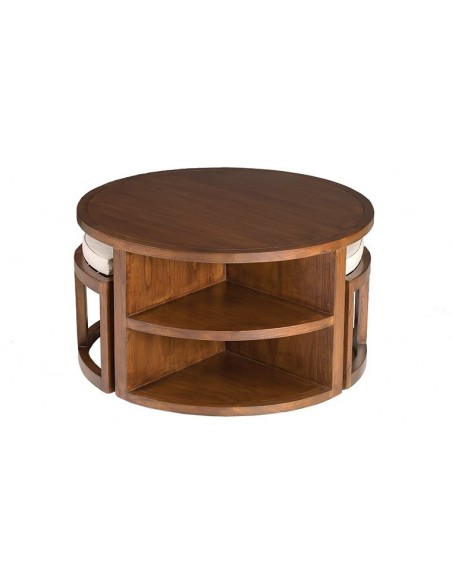 Table basse ronde avec tabourets