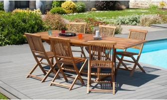 Salon repas en teck huilé extensible 6 chaises