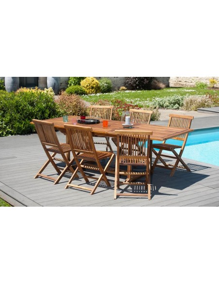 Salon repas en teck huilé extensible 6 chaises