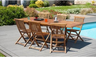 Table extensible et 6 chaises pliantes en teck huilé