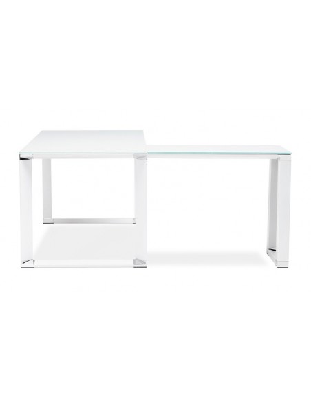 Paris Prix Bureau d'Angle en Verre Design Hovik 200cm Blanc pas