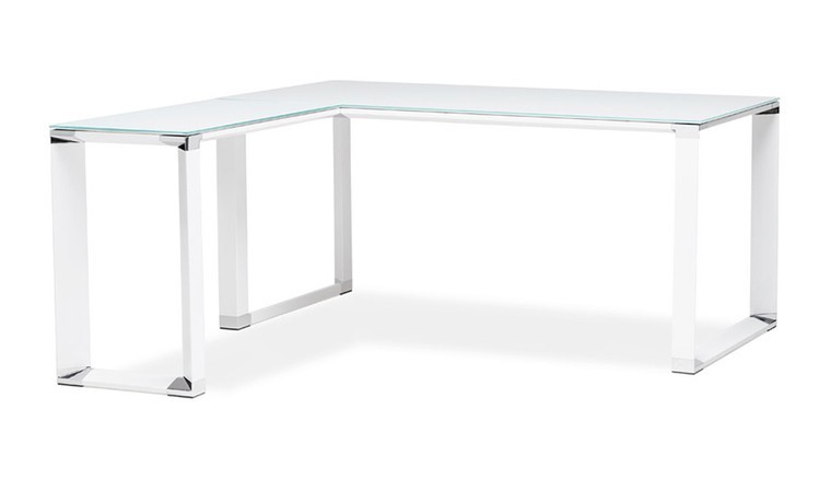 Bureau angle en verre blanc - Arnold