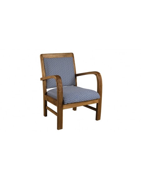 Fauteuil scandinave teck tissu bleu