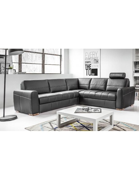 Canapé d'angle convertible design en cuir 5 places