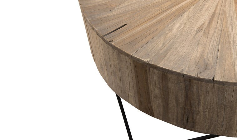 Table basse en teck massif ronde Couleur naturel Bois Dessus Bois Dessous