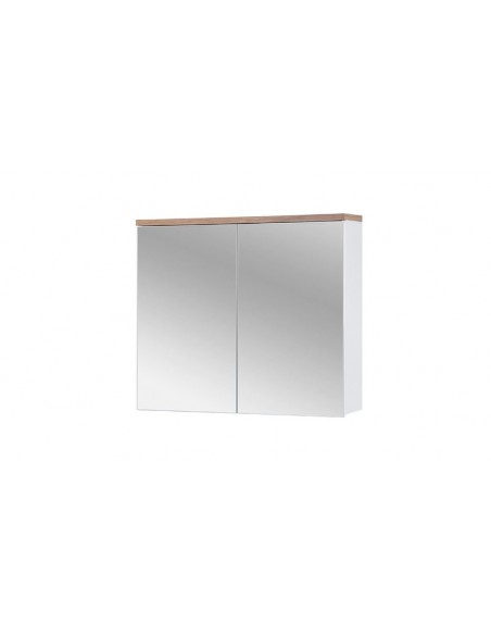 armoire miroir sdb blanche et chêne