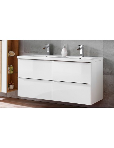 Meuble sdb suspendu blanc double vasque