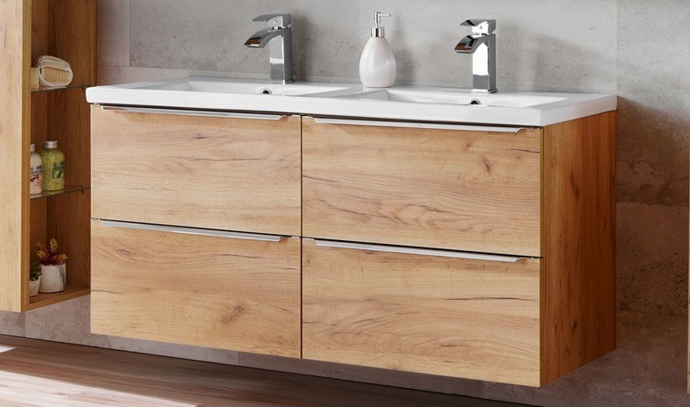 Ensemble meuble salle de bain double vasque 120 cm chêne - Caraibes