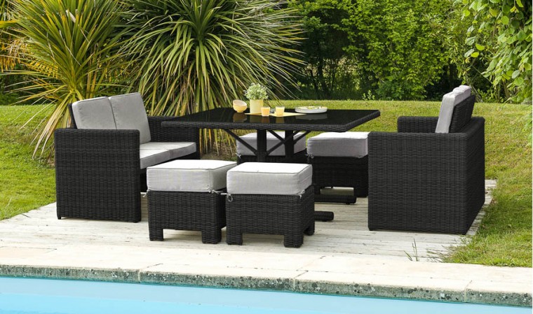 Ensemble repas de jardin encastrable 8 places noir - Oceane Lunch