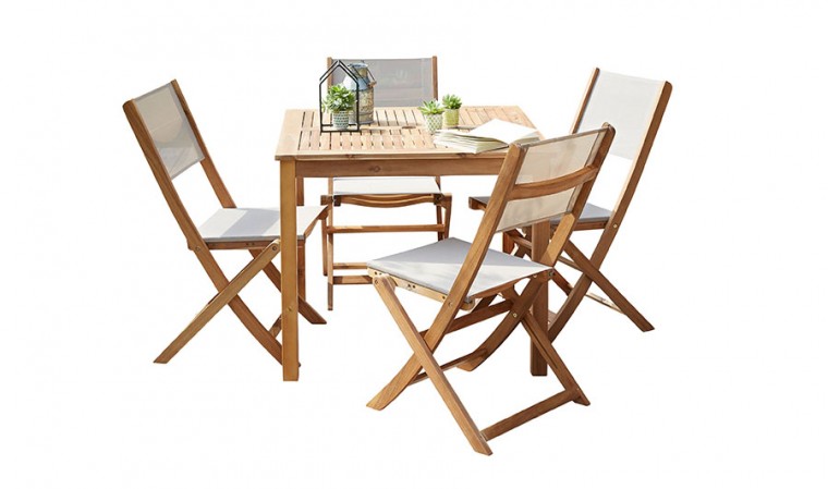 Table et 4 chaises de jardin en acacia Capri - Meubles d'extérieur
