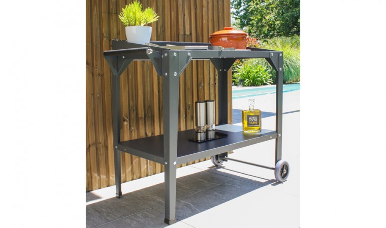 Desserte de jardin sur roulette en acier anthracite - Cucinato