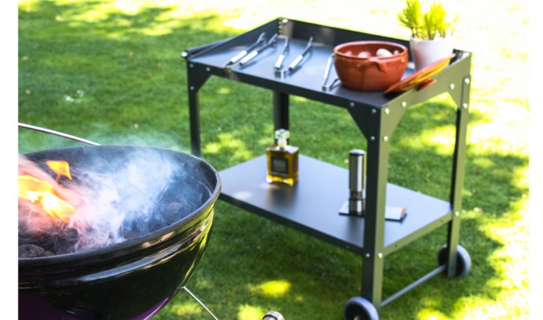 Desserte de jardin sur roulette en acier anthracite - Cucinato