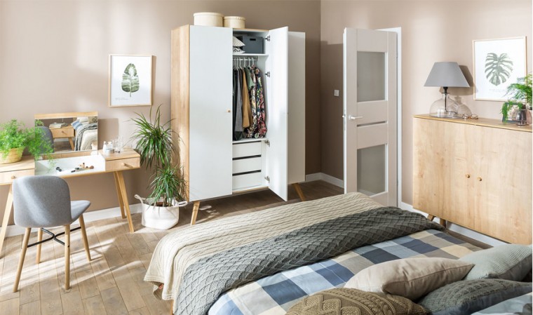 Armoire scandinave 3 portes avec penderie Nature Vox