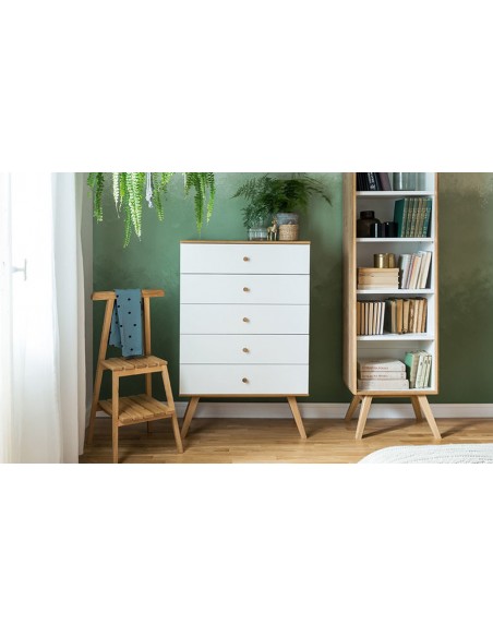 Commode scandinave 5 tiroirs nature