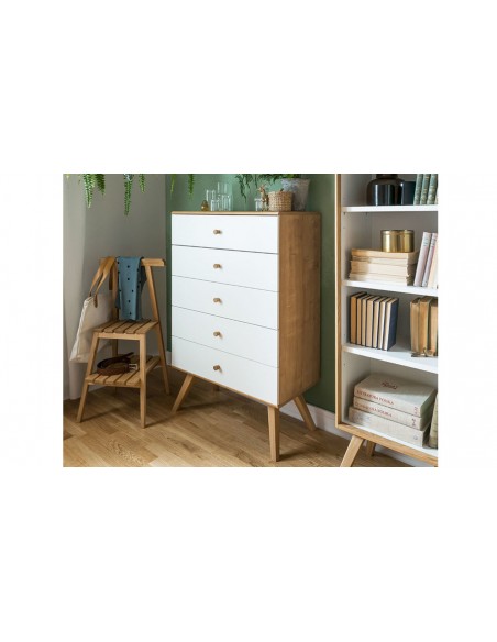 Commode scandinave 5 tiroirs nature