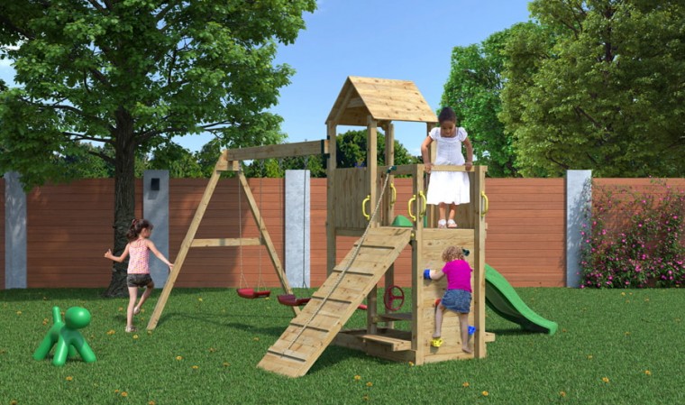 Aire jeux balançoire double toboggan Aire jeux balançoire double toboggan