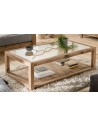 Table basse pin recyclé verre