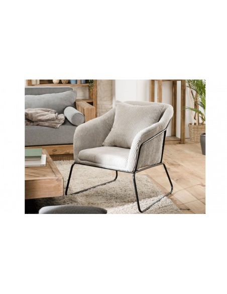 Fauteuil velours côtelé gris perle