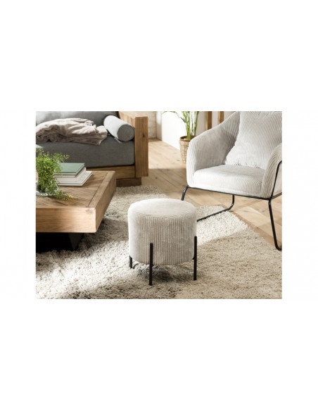 Tabouret velours côtelé gris perle