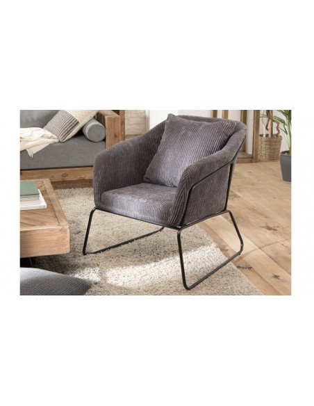 Fauteuil velours côtelé anthracite