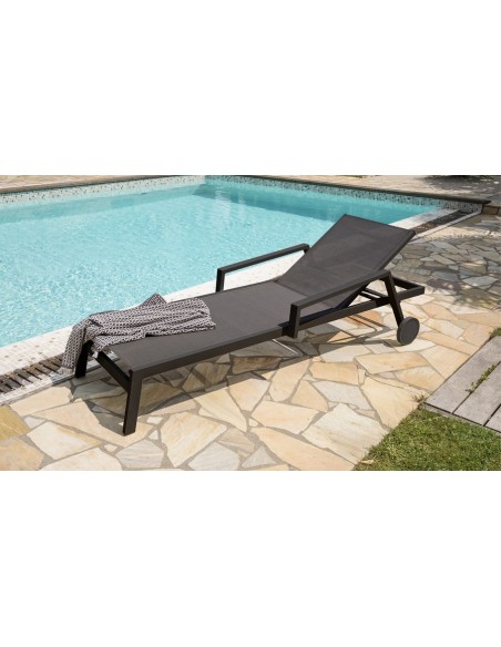 Chaise longue anthracite roulettes