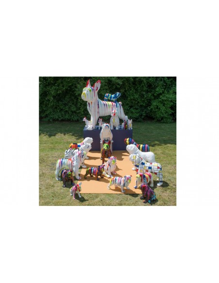Statue bulldog collier trash blanc