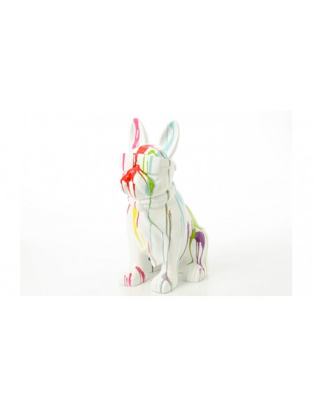 Statue bulldog français trash blanc