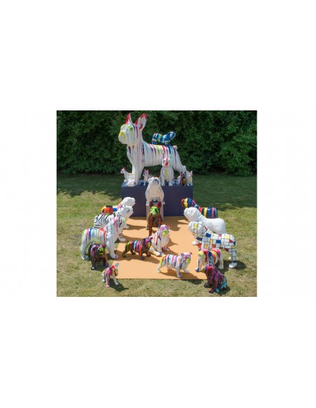 Statue bulldog trash blanc coloré