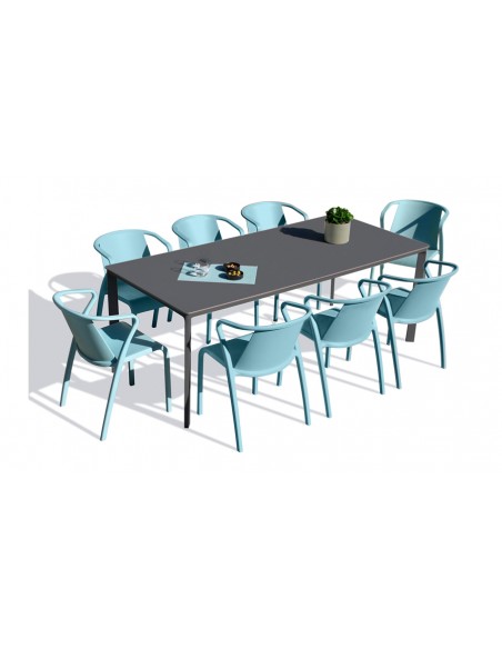 Ensemble table anthracite fauteuils aquamarine
